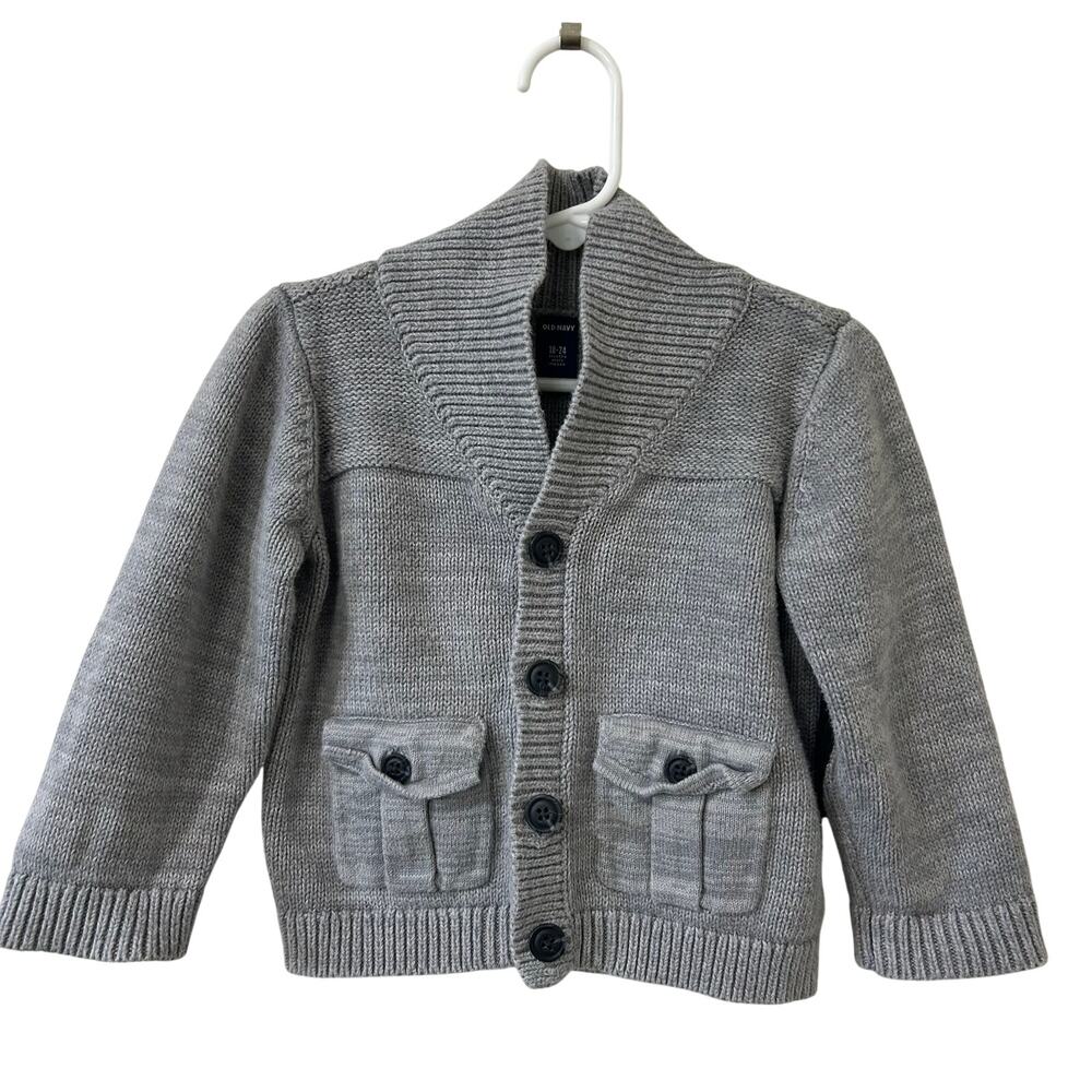 Old Navy Boys Sz 18-24 Months Gray Shawl Collar Cardigan Sweater Academia Preppy